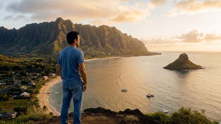 Reconstructed still. Looking out toward Mokoliʻi.